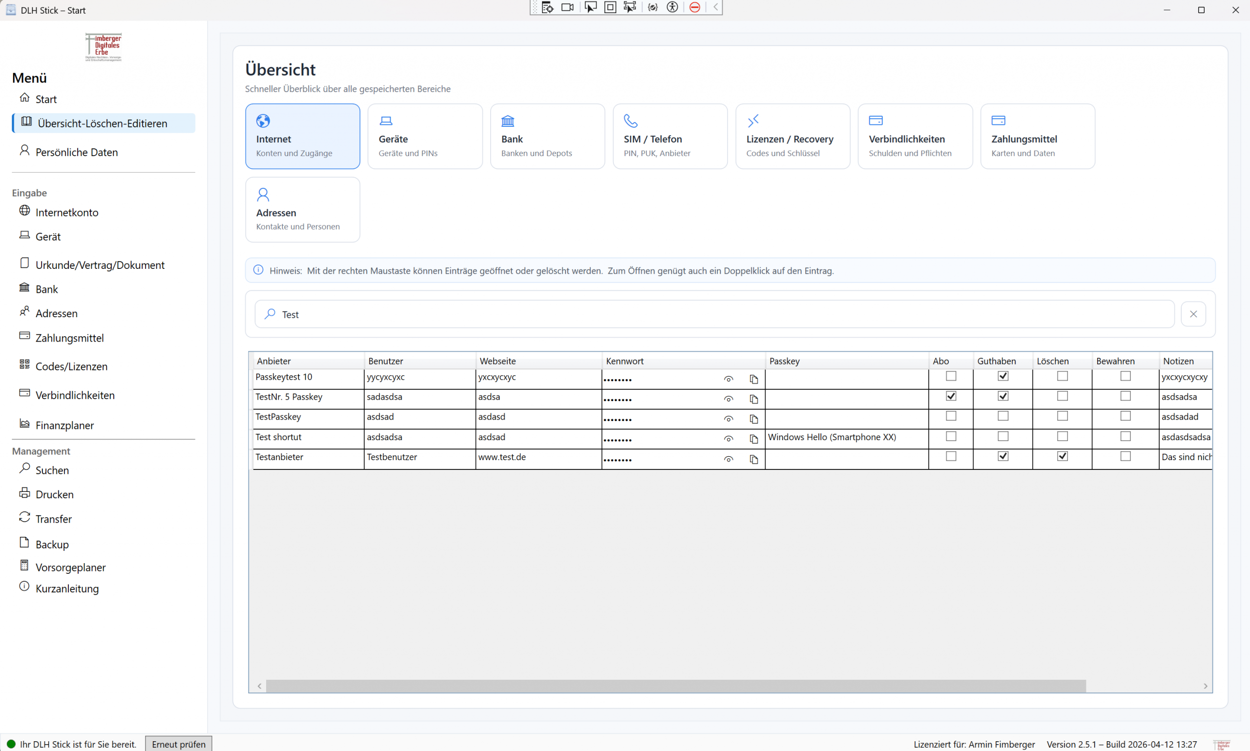 Übersicht aller Daten
