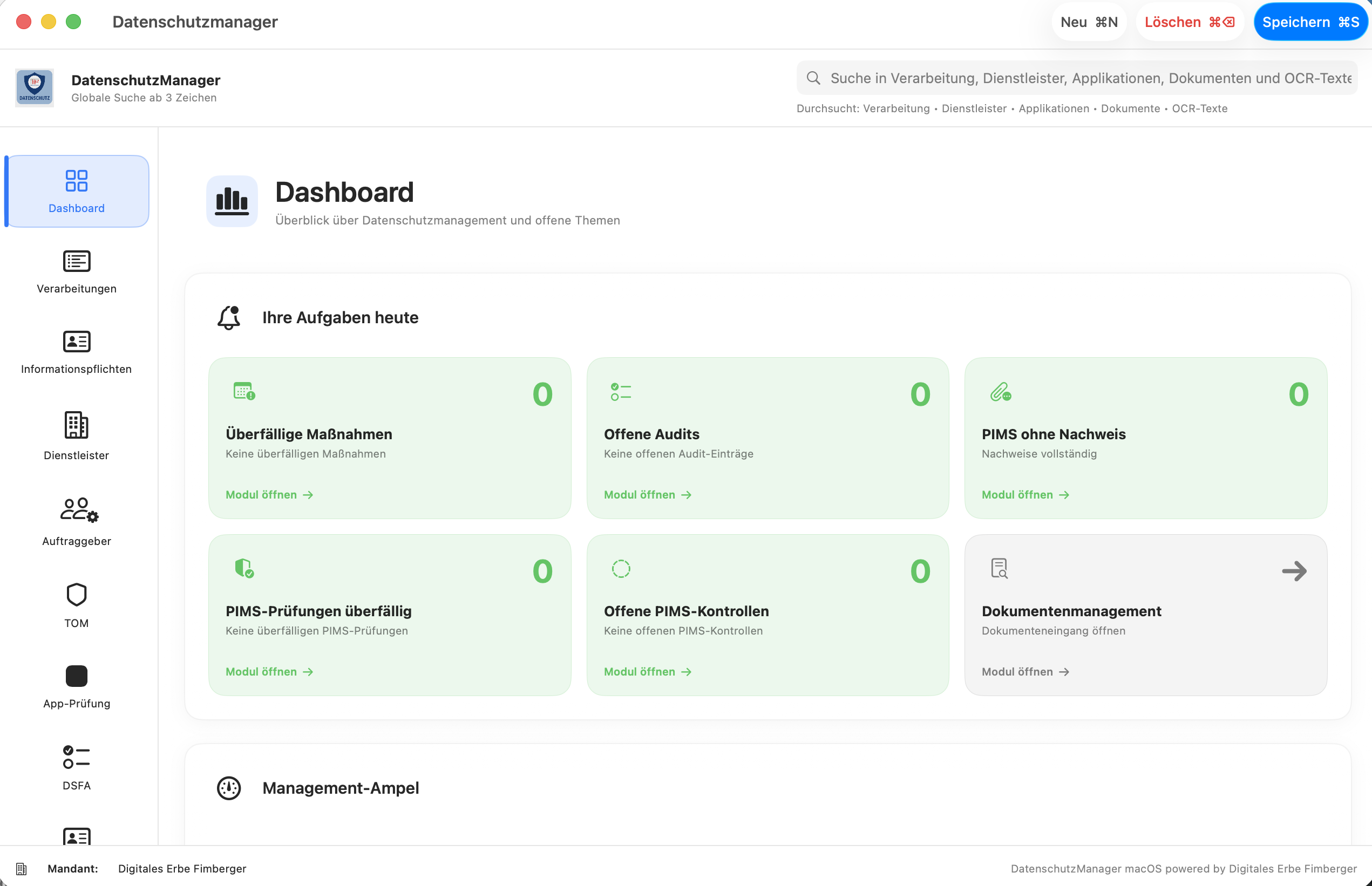 DatenschutzManager - Dashboard - Alles im Überblick DatenschutzManager - Dashboard - Alles im Überblick